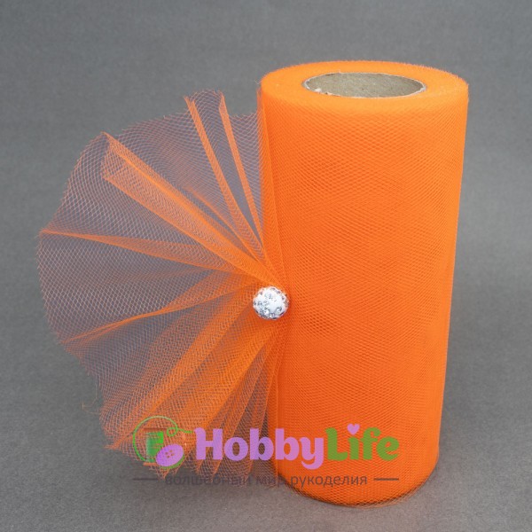 Фатин в шпульках 15 см (1 м), ярко-оранжевый №25