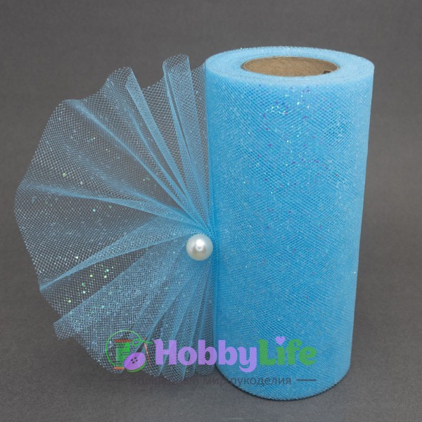 Фатин с блестками 15 см (1 м), голубой №27