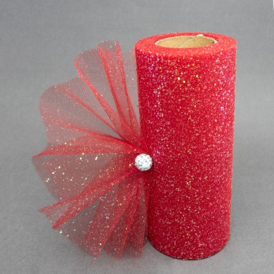 Фатин с блестками 15 см (1 м), красный №37