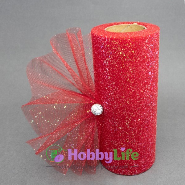 Фатин с блестками 15 см (1 м), красный №37