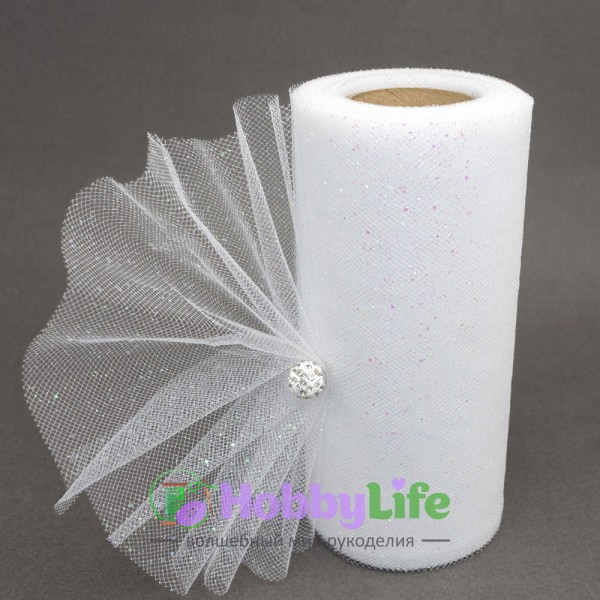 Фатин с блестками 15 см (1 м), белый №2
