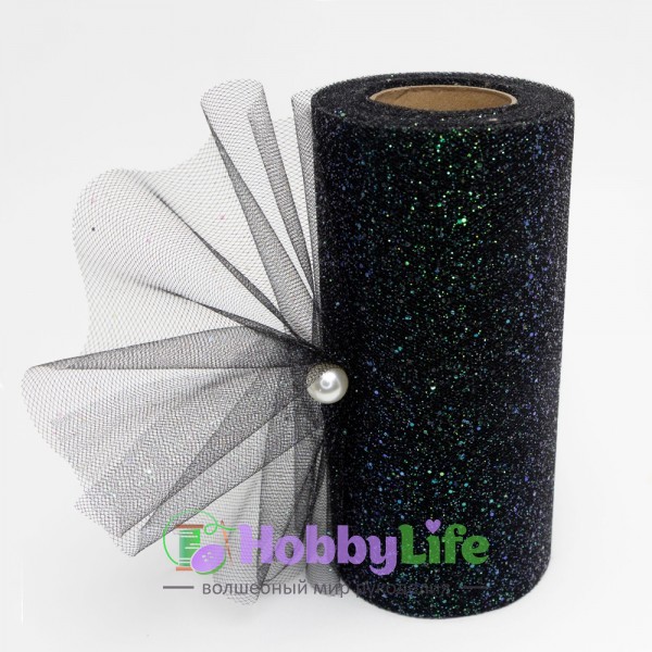 Фатин с блестками 15 см (1 м), черный №12