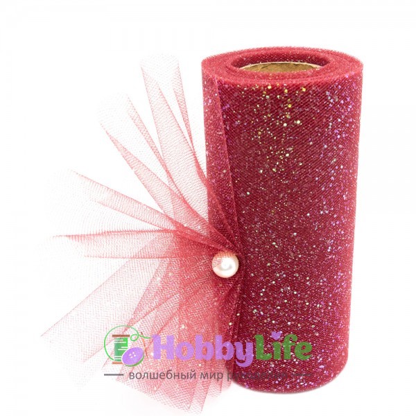 Фатин с блестками 15 см (1 м), бордовый №22