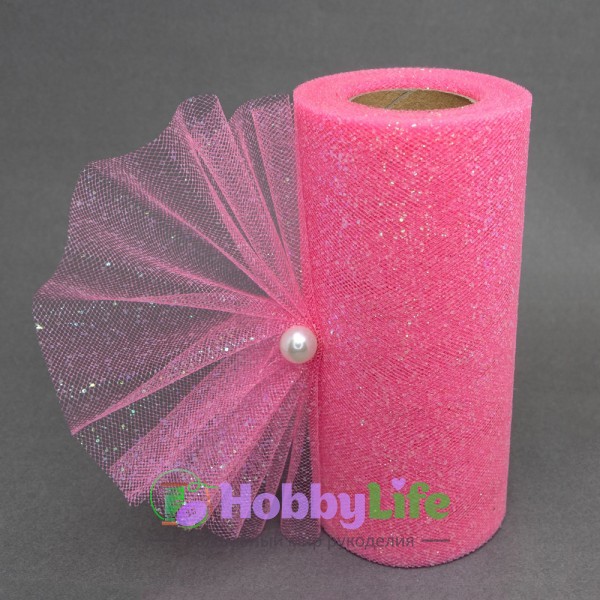 Фатин с блестками 15 см (1 м), ярко-розовый №11