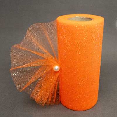 Фатин с блестками 15 см (1 м), ярко-оранжевый №25
