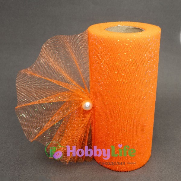 Фатин с блестками 15 см (1 м), ярко-оранжевый №25