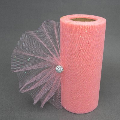 Фатин с блестками 15 см (1 м), розовый персик №17