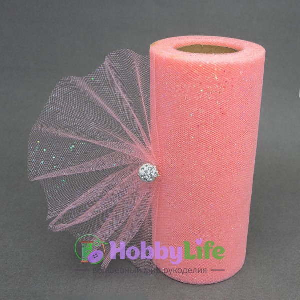Фатин с блестками 15 см (1 м), розовый персик №17