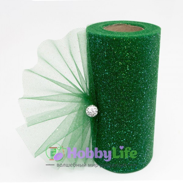Фатин с блестками 15 см (1 м), темно-зеленый №19
