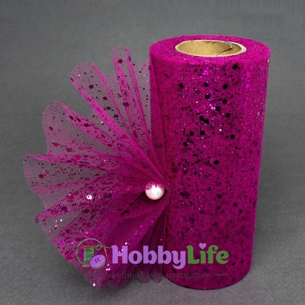 Фатин с пайетками 15 см (1 м), фукси №6