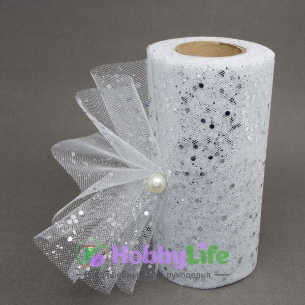 Фатин с пайетками 15 см, белый №2