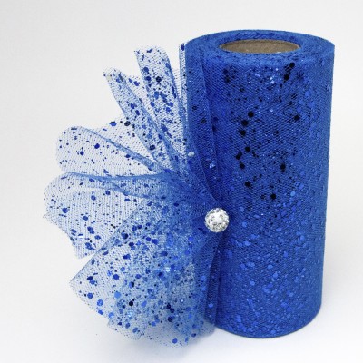 Фатин с пайетками 15 см (1 м), синий №13