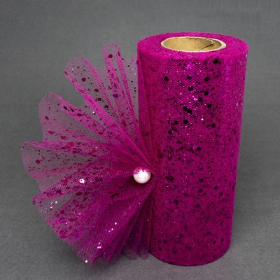 Фатин с пайетками 15 см (1 м), фукси №6