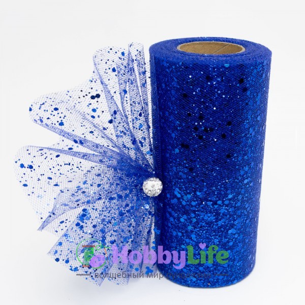 Фатин с пайетками 15 см (1 м), темно-синий №24