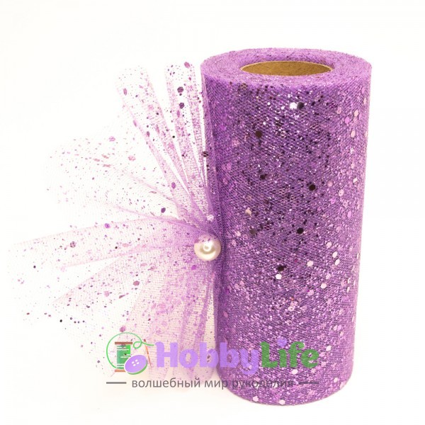 Фатин с пайетками 15 см (1 м), фиолетовый №32