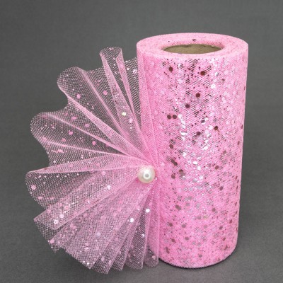 Фатин с пайетками 15 см (1 м), розовый №42