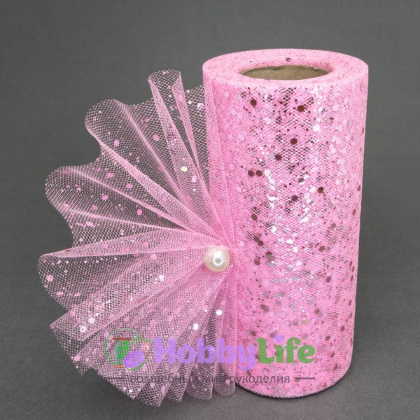 Фатин с пайетками 15 см (1 м), розовый №42