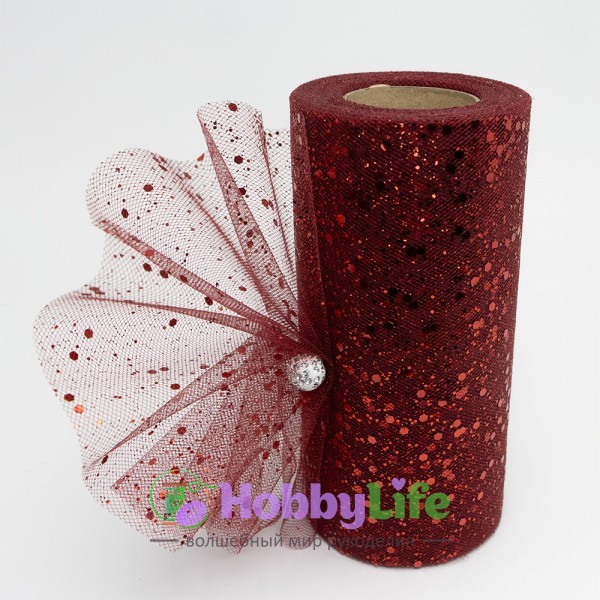 Фатин с пайетками 15 см (1 м), бордовый №22