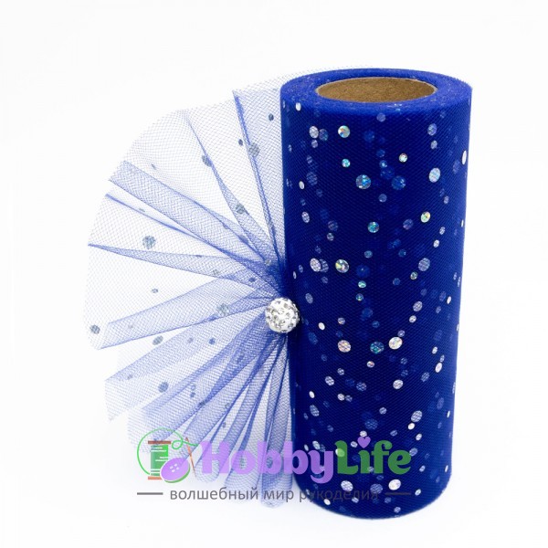 Фатин с пайетками "Горох" 15 см (1 м), синий №24