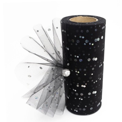 Фатин с пайетками "Горох" 15 см (1 м), черный №12