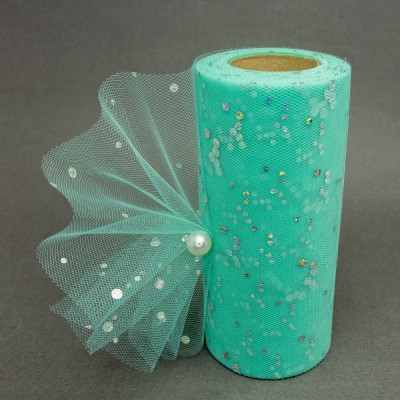 Фатин с пайетками "Горох" 15 см (1 м), аквамарин №18