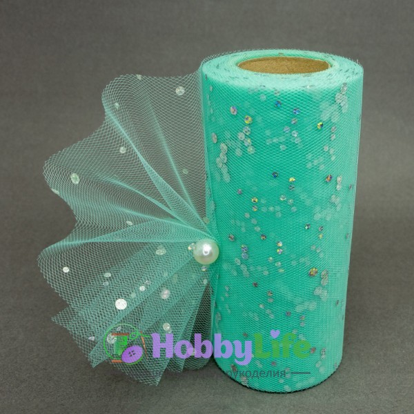 Фатин с пайетками "Горох" 15 см (1 м), аквамарин №18