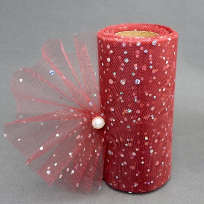 Фатин с пайетками "Горох" 15 см (1 м), бордовый №22