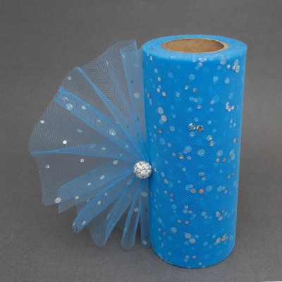 Фатин с пайетками "Горох" 15 см (1 м), бирюзовый №1