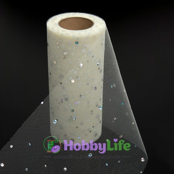 Фатин с пайетками "Горох" 15 см (1 м), айвори №33