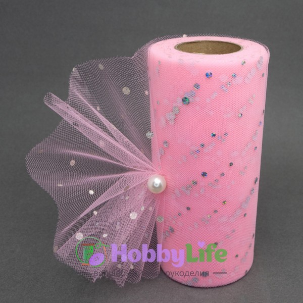 Фатин с пайетками "Горох" 15 см (1 м), розовый №42