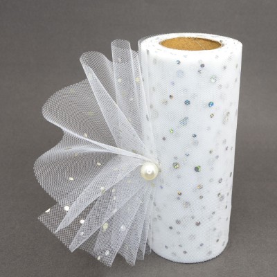 Фатин с пайетками "Горох" 15 см (1 м), белый №2