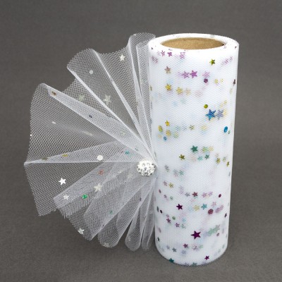 Фатин с пайетками "Звездочки" 15 см, белый №2