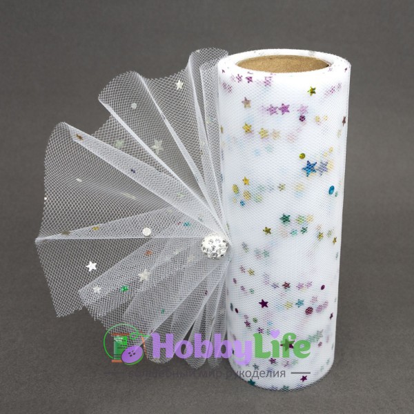 Фатин с пайетками "Звездочки" 15 см, белый №2