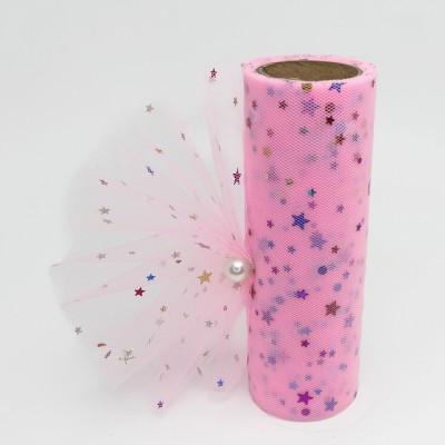 Фатин с пайетками "Звездочки" 15 см, розовый №42