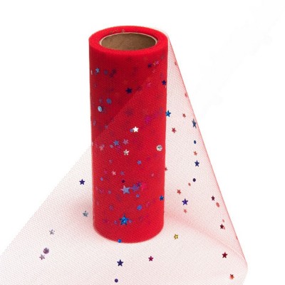 Фатин с пайетками "Звездочки" 15 см, красный №37