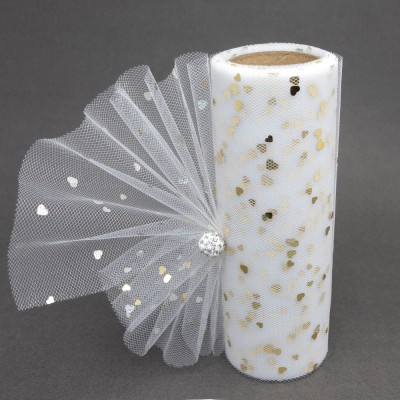 Фатин с пайетками "Сердечки" 15 см, белый