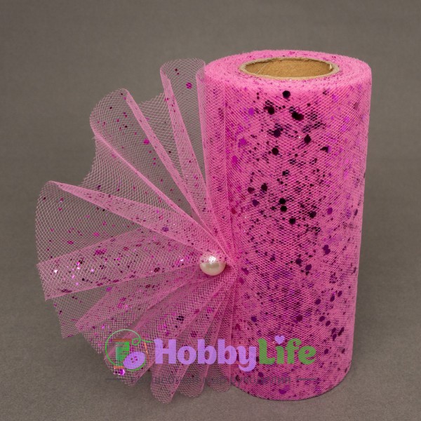 Фатин с пайетками 15 см (1 м), ярко-розовый №11