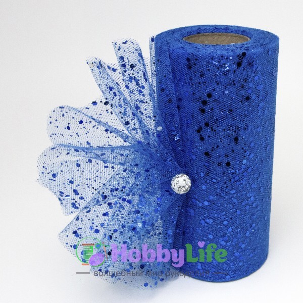Фатин с пайетками 15 см (1 м), синий №13