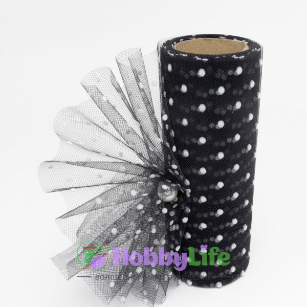 Фатин в горошек 15 см, черный №12