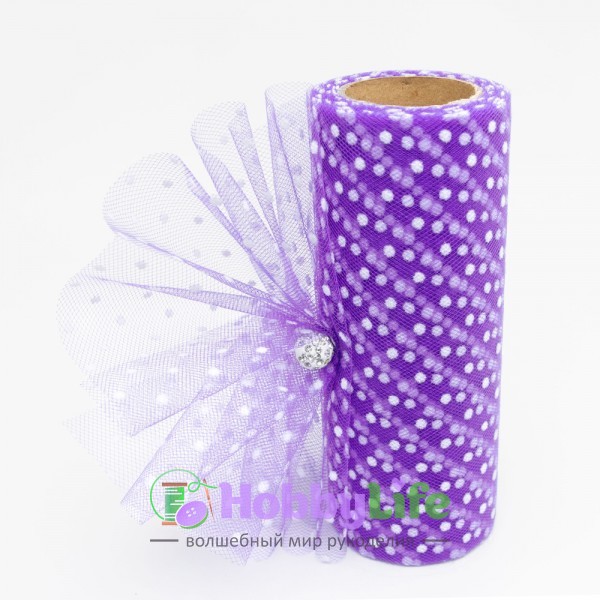 Фатин в горошек 15 см, темно-фиолетовый №20