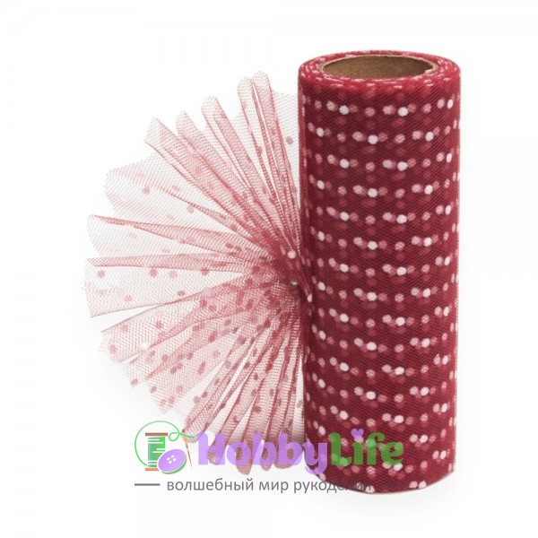 Фатин в горошек 15 см, бордовый №22