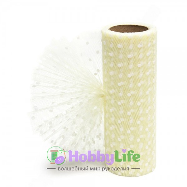 Фатин в горошек 15 см, кремовый №36