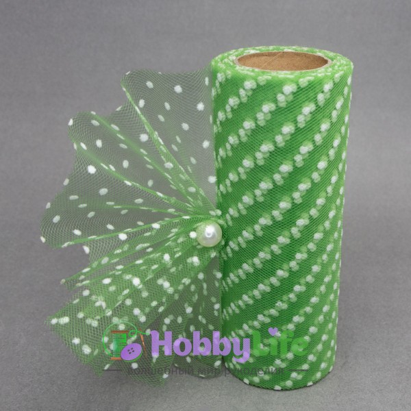 Фатин в горошек 15 см, зеленый №48