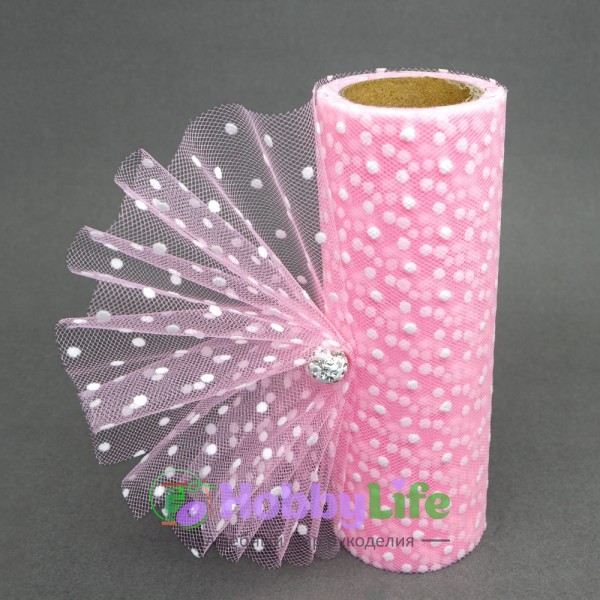 Фатин в горошек 15 см, розовый №42