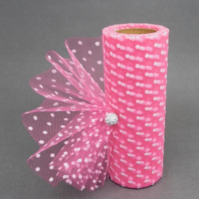 Фатин в горошек 15 см, ярко-розовый №35