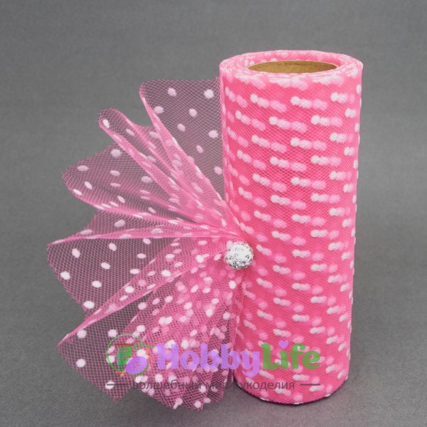 Фатин в горошек 15 см, ярко-розовый №35