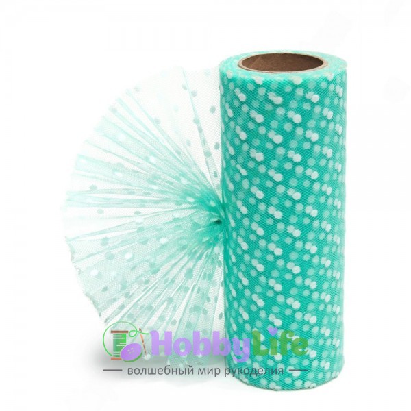 Фатин в горошек 15 см, аквамариновый №18