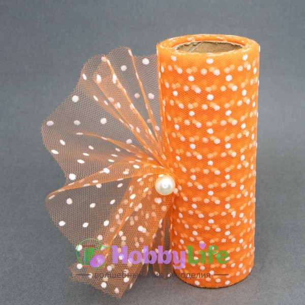 Фатин в горошек 15 см, ярко-оранжевый №25