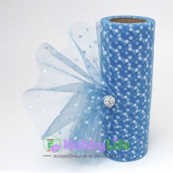 Фатин в горошек 15 см, бирюзовый №1