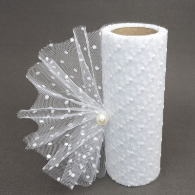 Фатин в горошек 15 см, белый №2